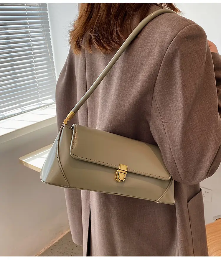 Women's French Style Shoulder Bag Brown Leather Square Design — feature 21