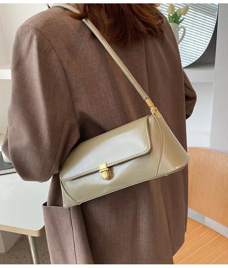 Women's French Style Shoulder Bag Brown Leather Square Design — feature 22