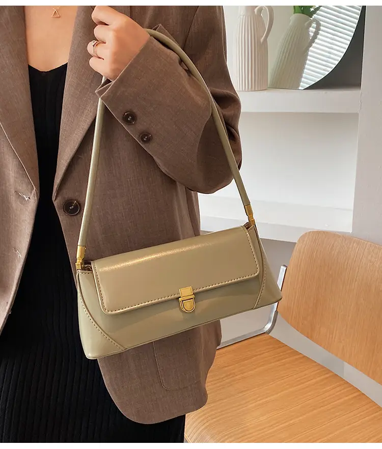 Women's French Style Shoulder Bag Brown Leather Square Design — feature 23