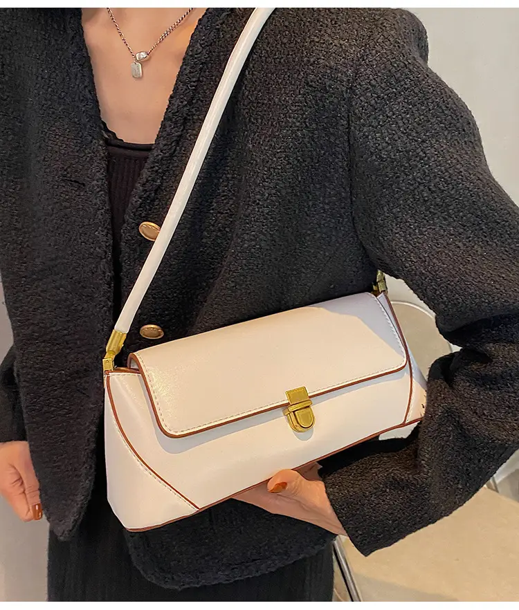 Women's French Style Shoulder Bag Brown Leather Square Design — feature 26