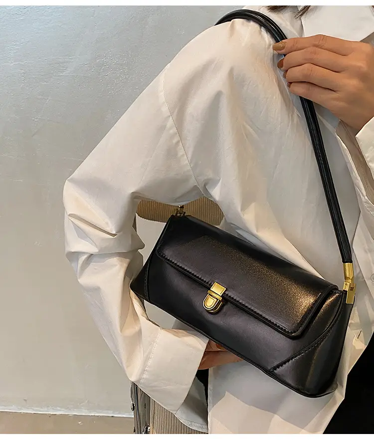 Women's French Style Shoulder Bag Brown Leather Square Design — feature 27