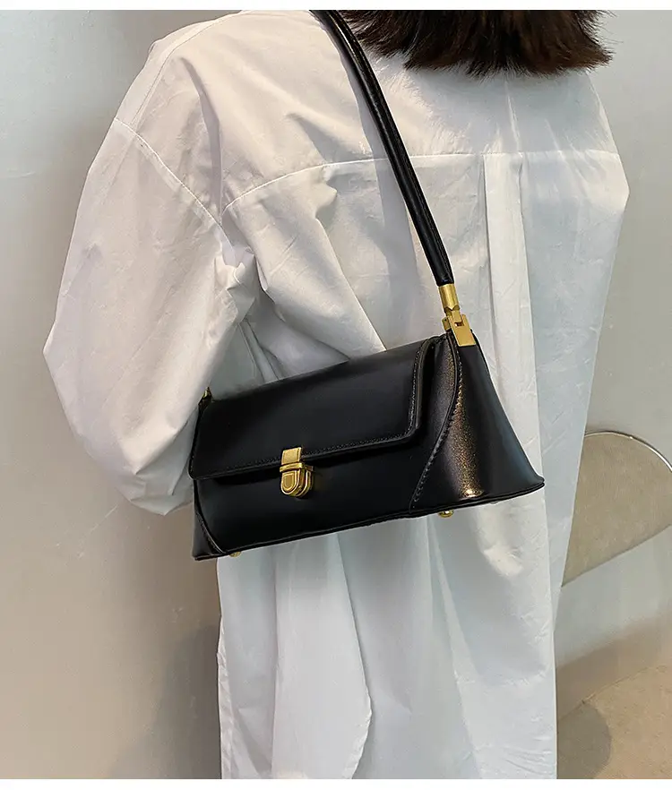 Women's French Style Shoulder Bag Brown Leather Square Design — feature 29