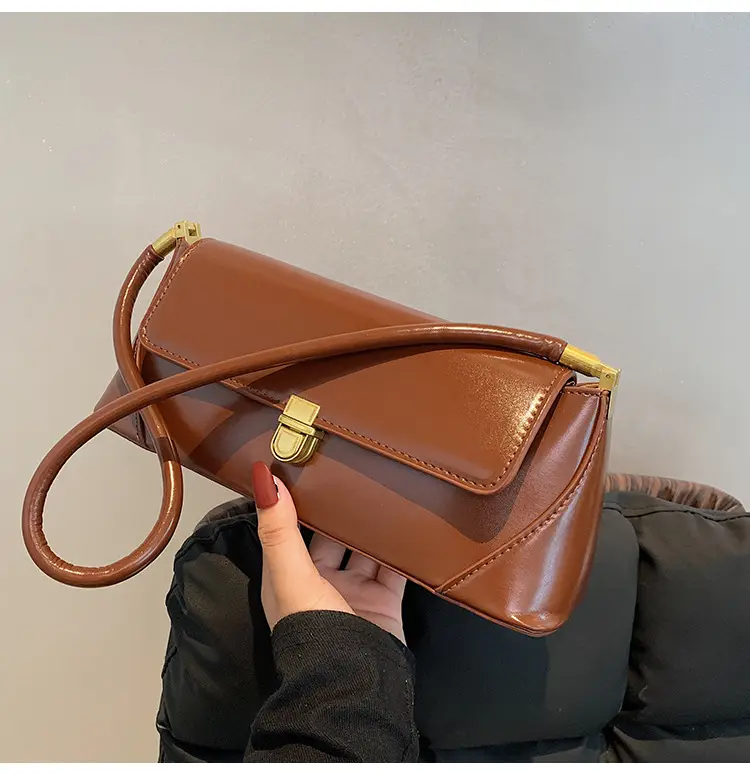 Women's French Style Shoulder Bag Brown Leather Square Design — feature 32