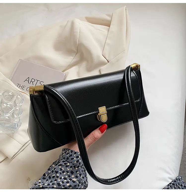 Women's French Style Shoulder Bag Brown Leather Square Design — feature 38
