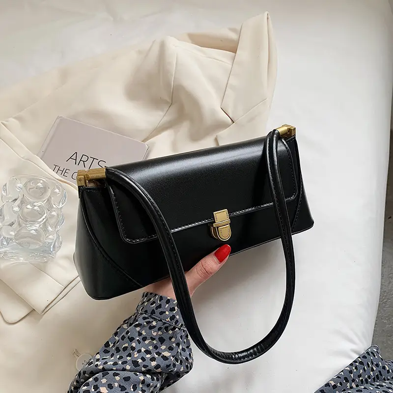 Women's French Style Shoulder Bag Brown Leather Square Design