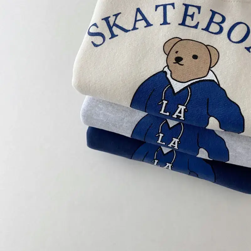 Kids Skateboard Bear Sweatshirt Set Gray Winter