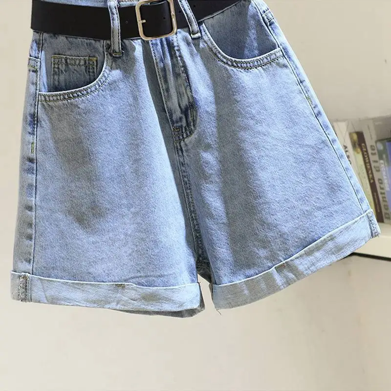 Summer Denim Shorts High Waist Curling Belt - Image 8