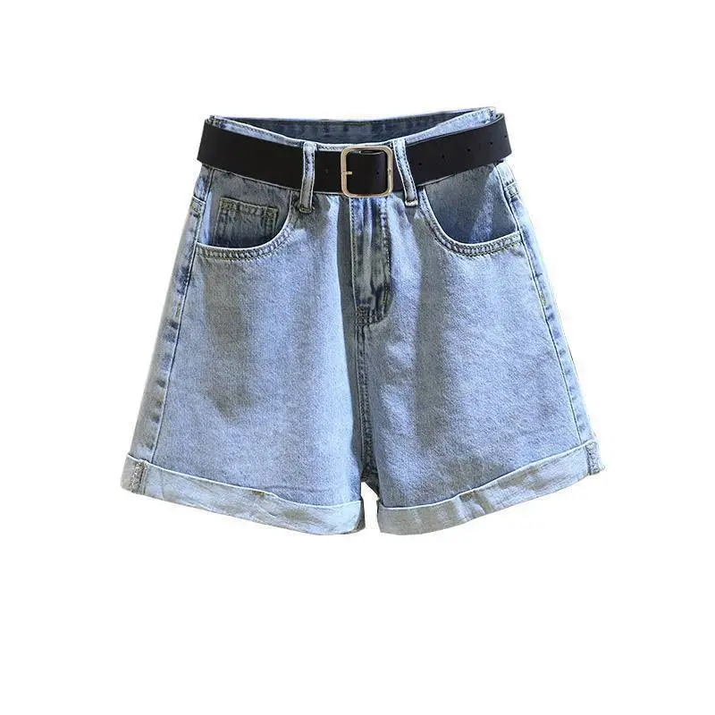 Summer Denim Shorts High Waist Curling Belt - Image 10