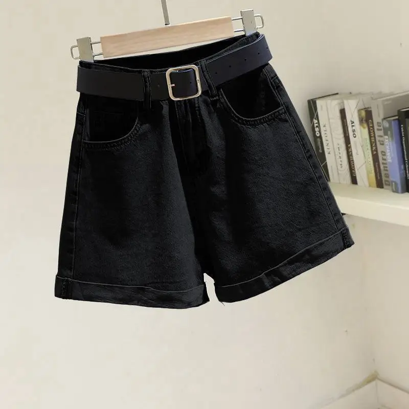 Summer Denim Shorts High Waist Curling Belt - Image 2