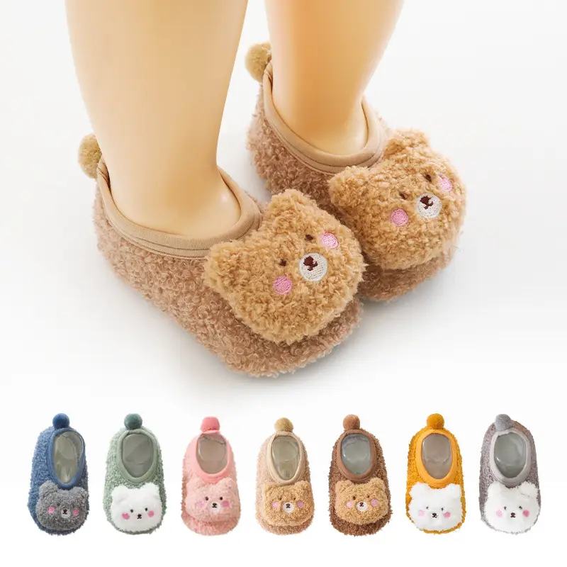 Cute Bear Design Baby Floor Socks Fleece Lined Winter Soft