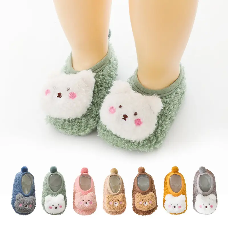 Cute Bear Design Baby Floor Socks Fleece Lined Winter Soft