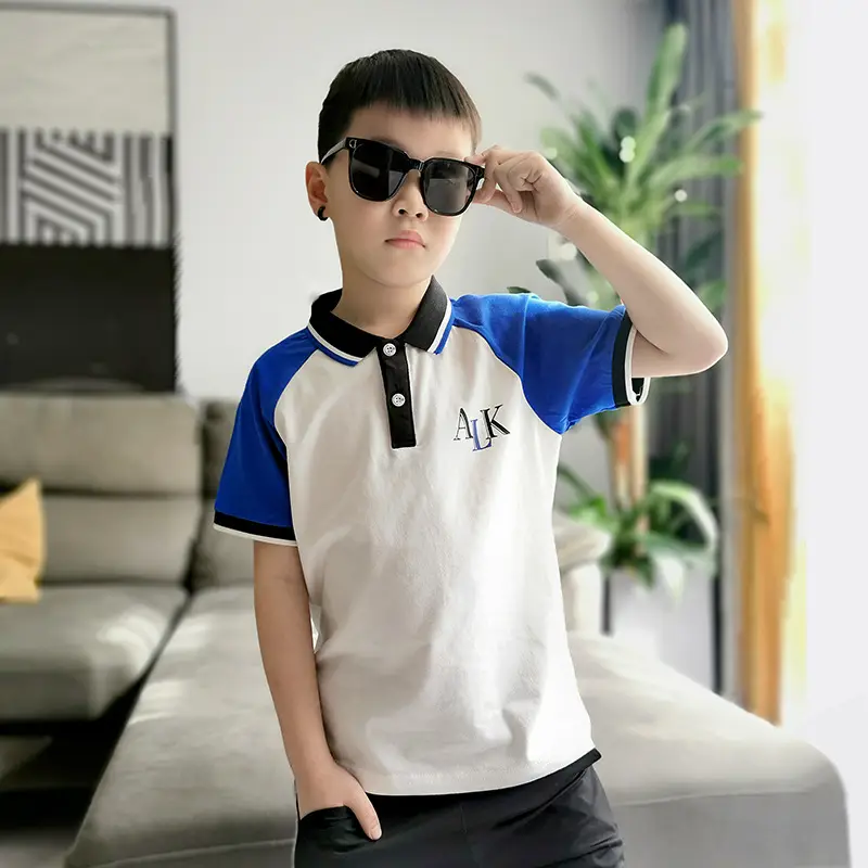 Kids Korean Style Lapel Polo Top Red White Blue Black