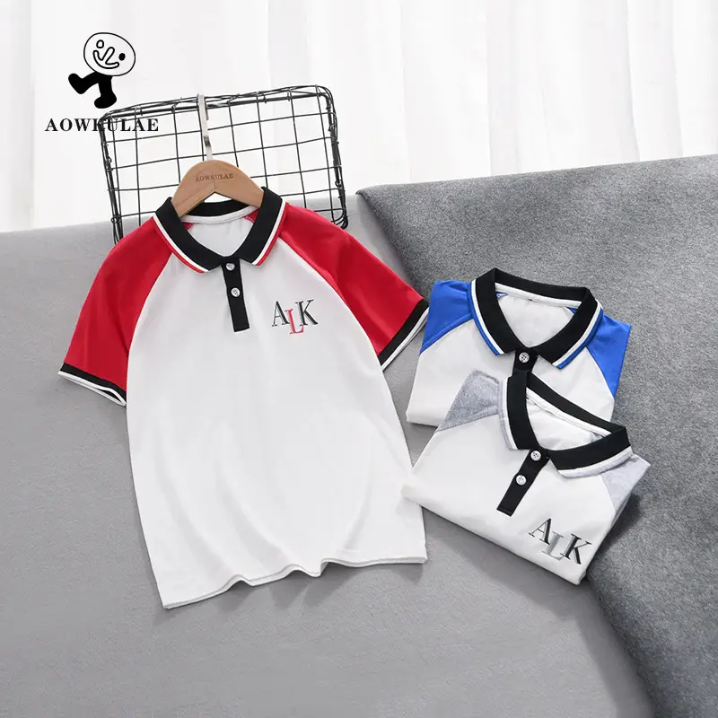 Kids Korean Style Lapel Polo Top Red White Blue Black