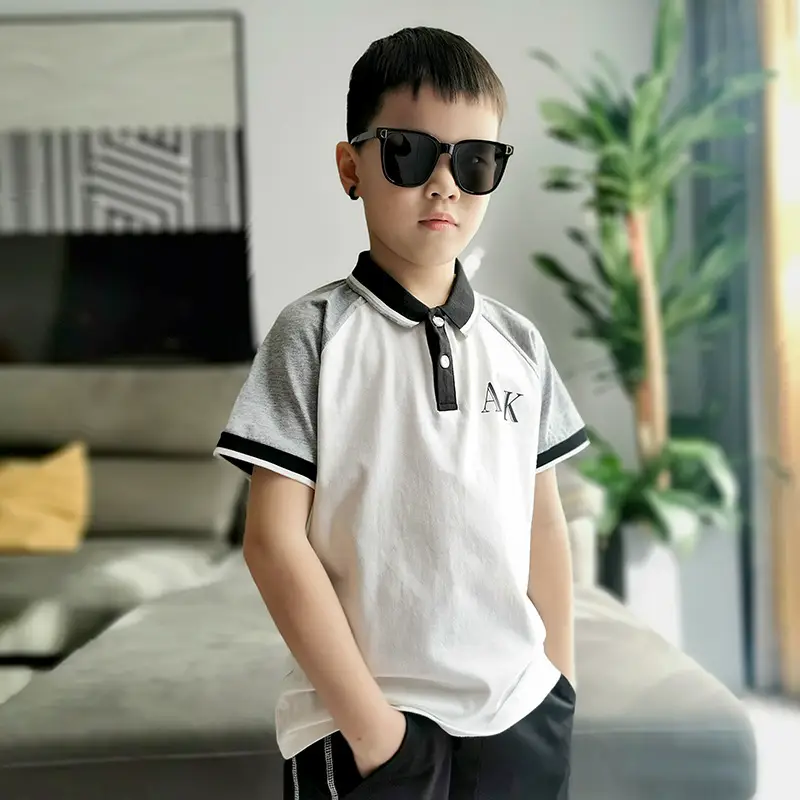 Kids Korean Style Lapel Polo Top Red White Blue Black