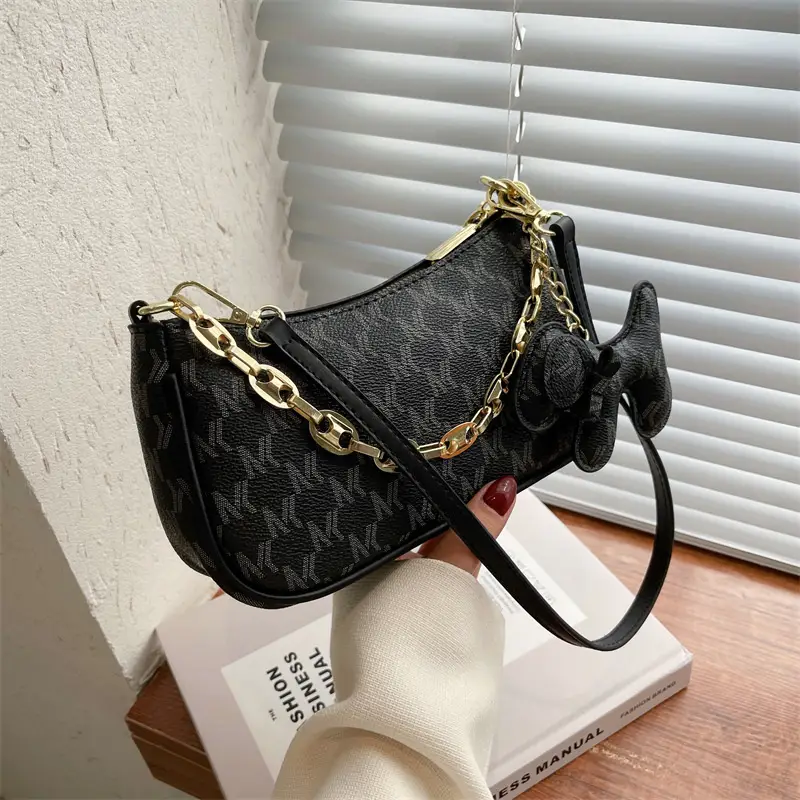Women's Chain Shoulder Bag Black Gold Plated 2021