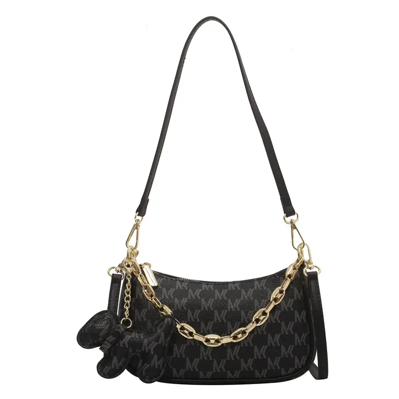 Women's Chain Shoulder Bag Black Gold Plated 2021