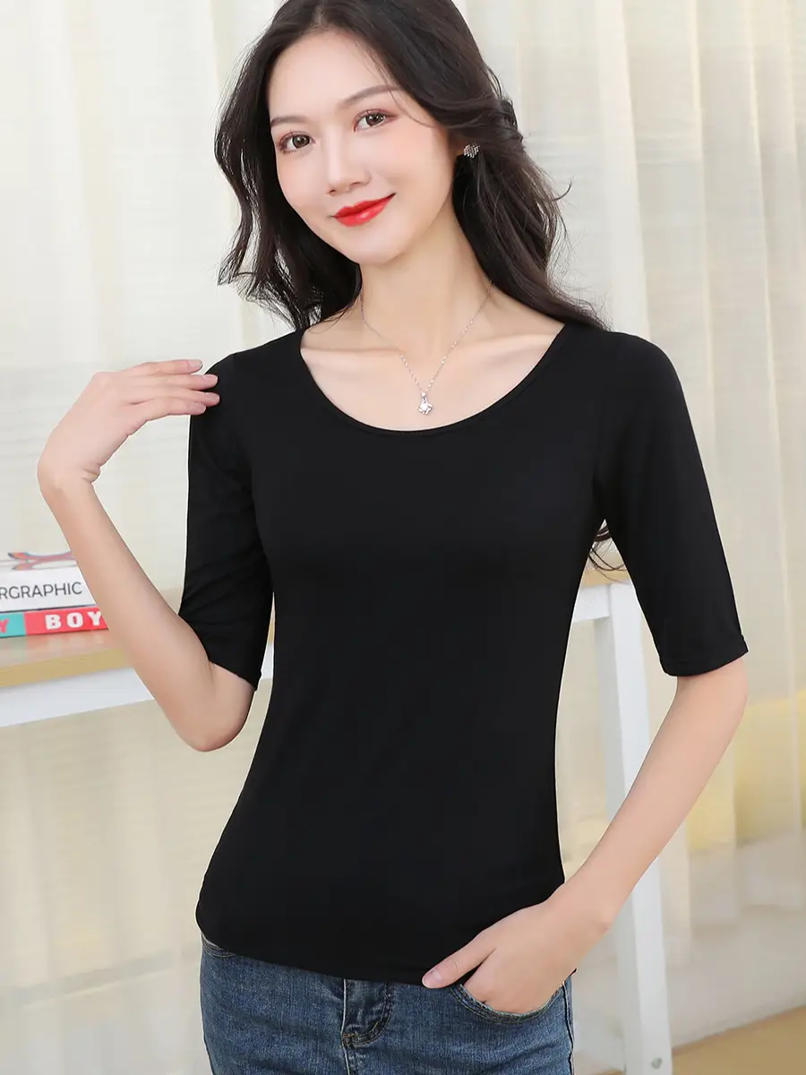 Women Grey Slim Fit T-Shirt Mid Sleeve 2025 - Image 18