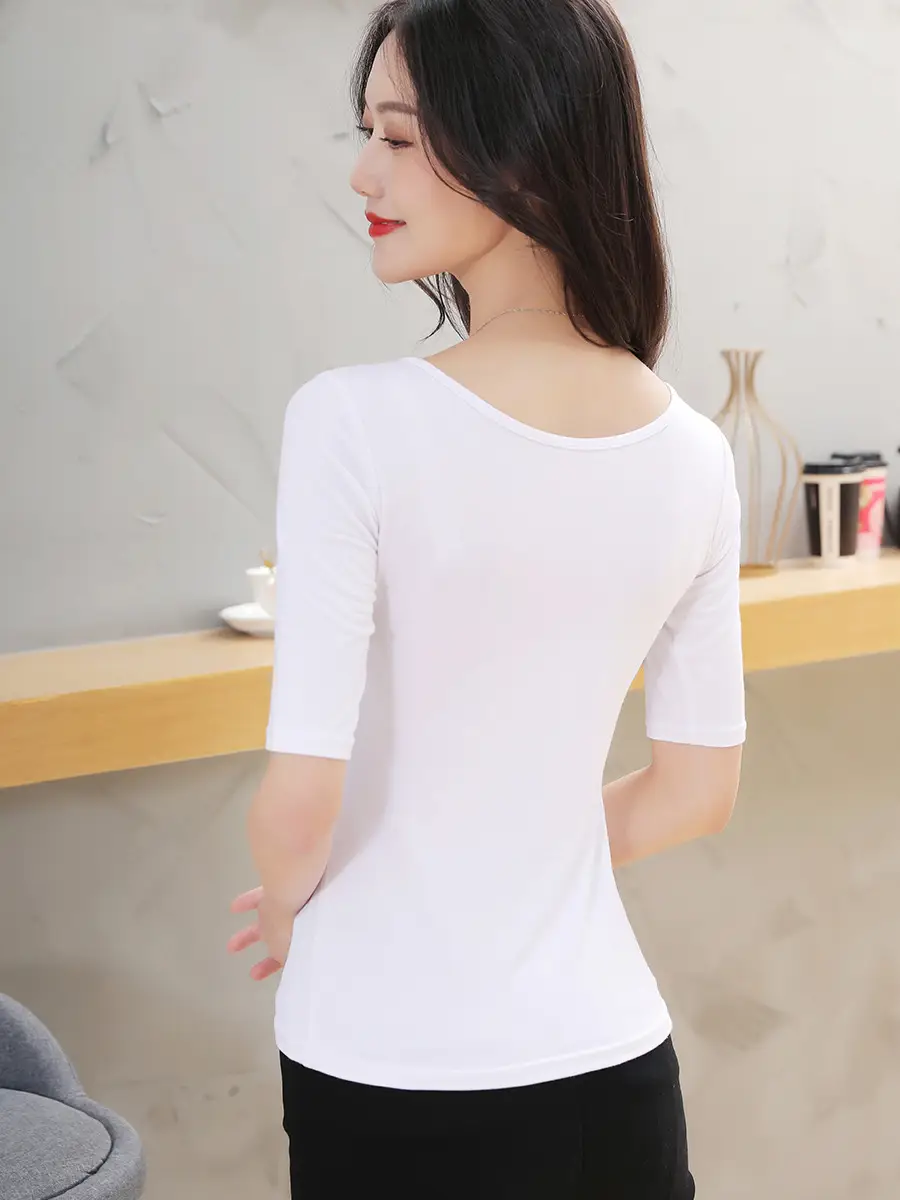 Women Grey Slim Fit T-Shirt Mid Sleeve 2025 - Image 21