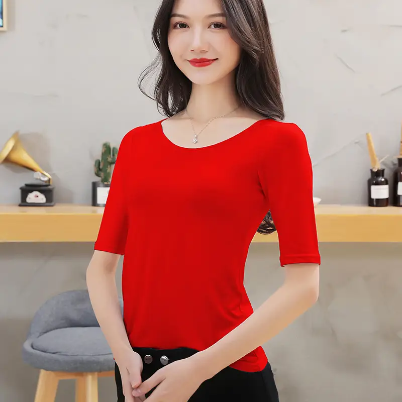 Women Grey Slim Fit T-Shirt Mid Sleeve 2025 - Image 2