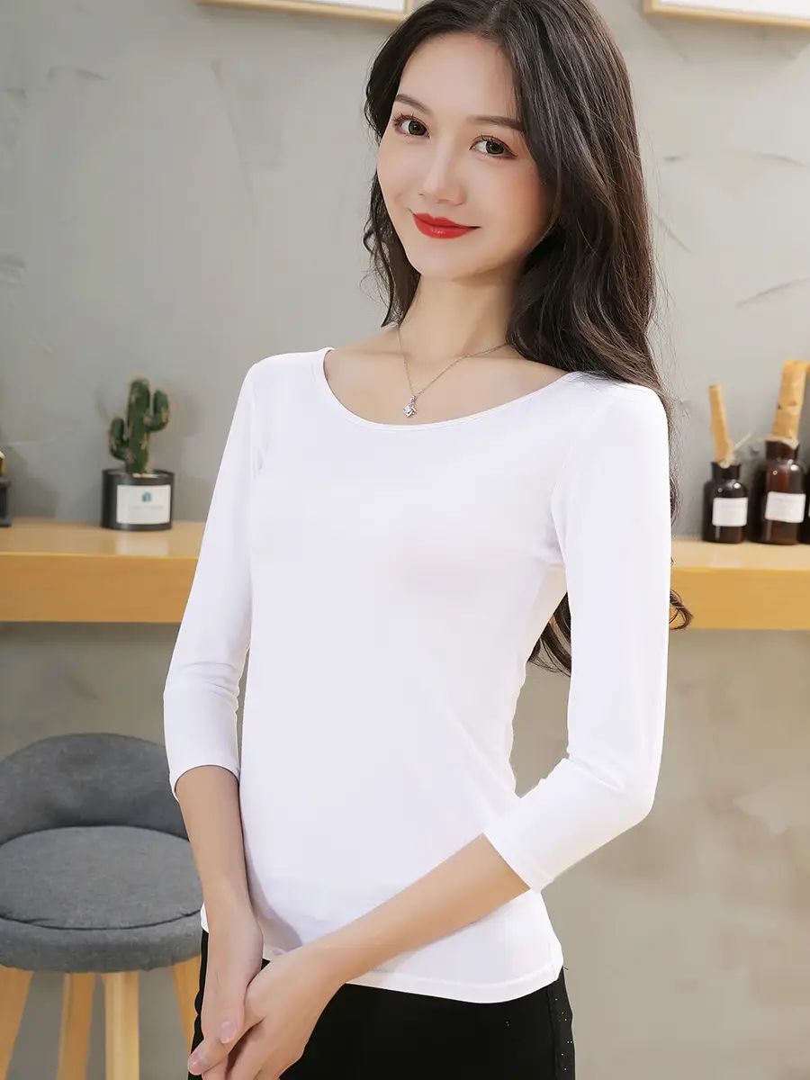 Women Grey Round Neck 3/4 Sleeve Pullover Top - Image 12