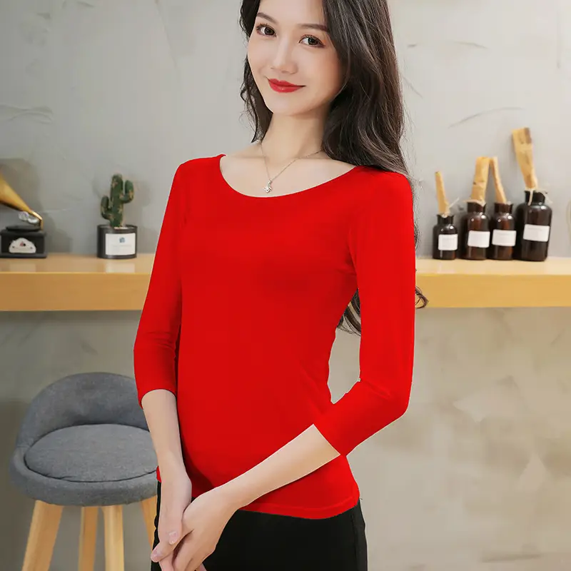 Women Grey Round Neck 3/4 Sleeve Pullover Top - Image 2