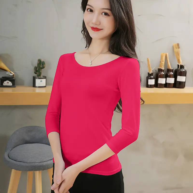 Women Grey Round Neck 3/4 Sleeve Pullover Top - Image 8