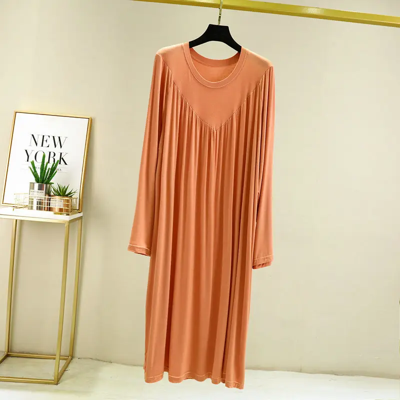 Long Sleeve V-Neck Dress Green Modal Cotton - Image 2