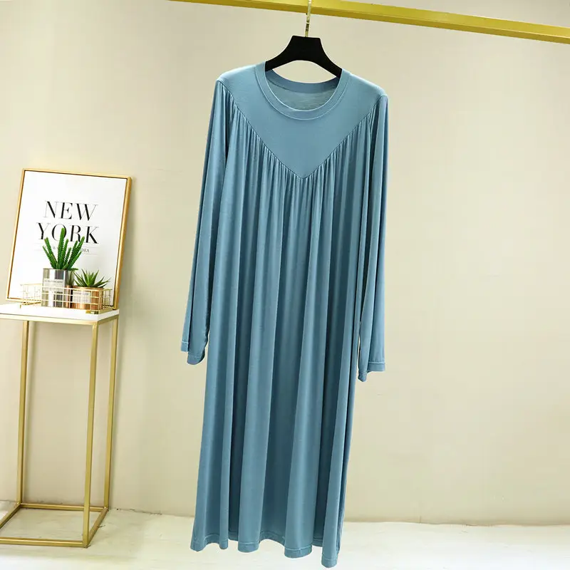 Long Sleeve V-Neck Dress Green Modal Cotton - Image 3
