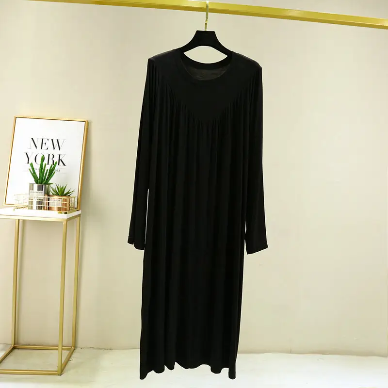 Long Sleeve V-Neck Dress Green Modal Cotton - Image 4