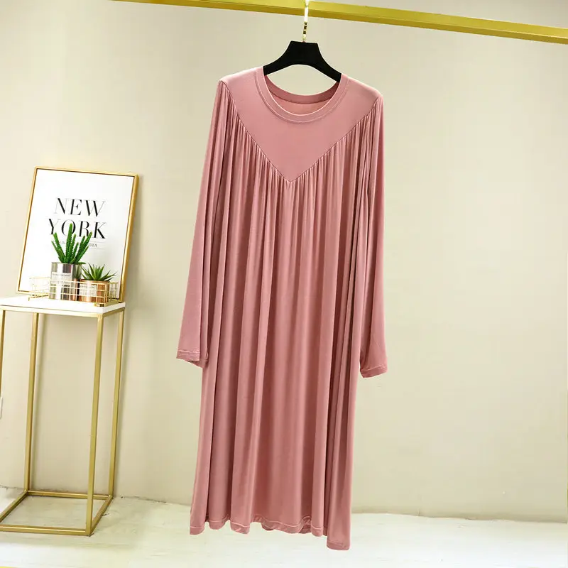 Long Sleeve V-Neck Dress Green Modal Cotton - Image 5