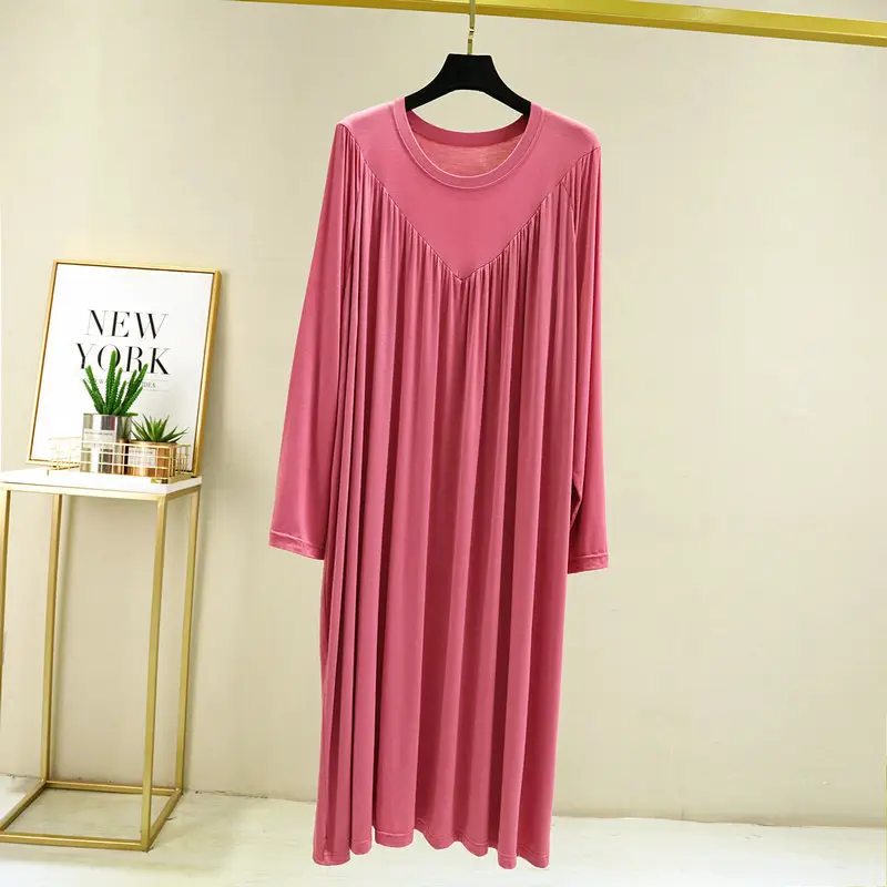 Long Sleeve V-Neck Dress Green Modal Cotton - Image 6