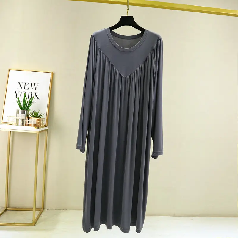 Long Sleeve V-Neck Dress Green Modal Cotton - Image 9