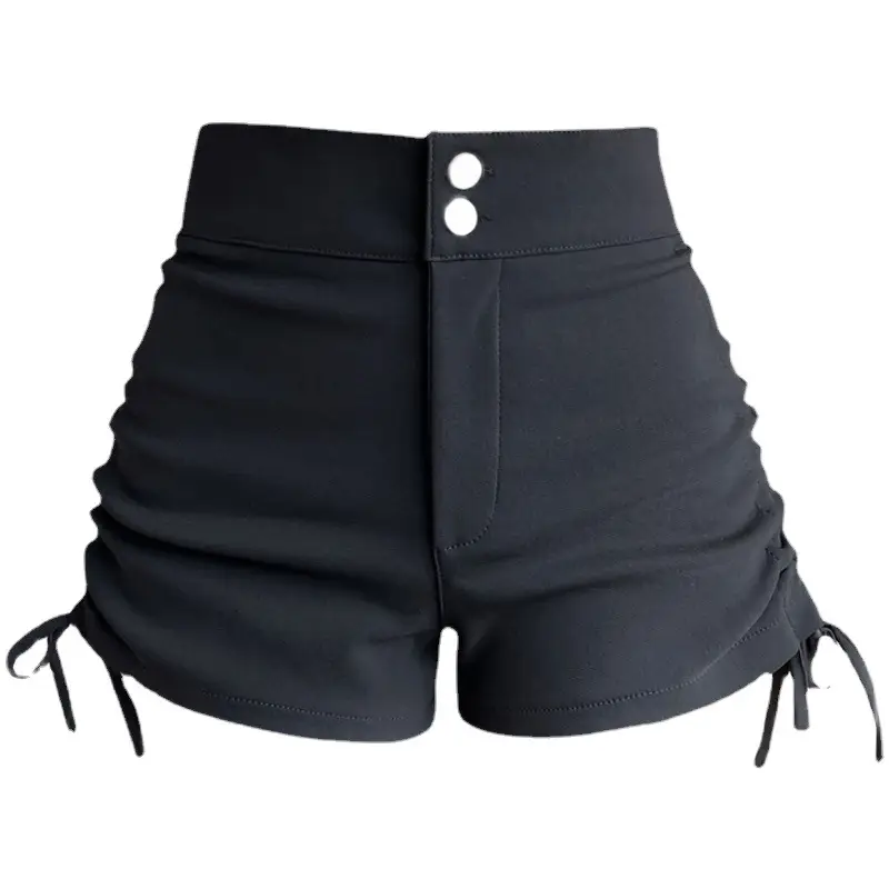 Women Black Drawstring Pleated Shorts - Image 7