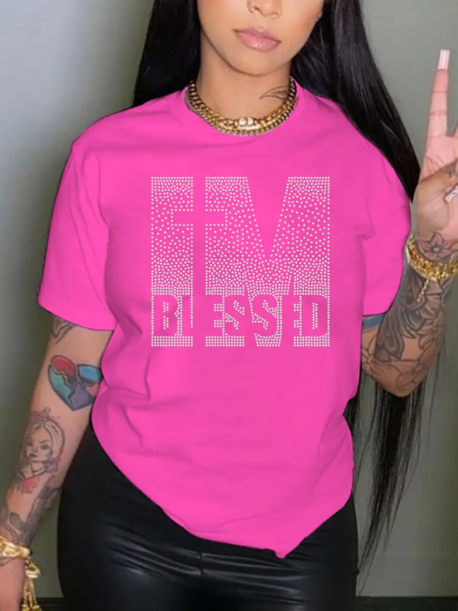 Blue Beaded Diamond Round Neck T-Shirt - Image 7