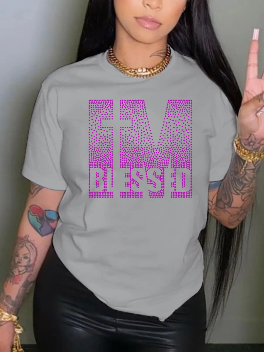 Blue Beaded Diamond Round Neck T-Shirt - Image 8