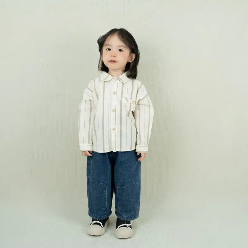 Japanese Style Striped Shirt for Boys Girls Spring New Korean Style Lapel Cardigan Set - Image 3