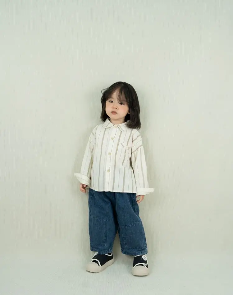 Japanese Style Striped Shirt for Boys Girls Spring New Korean Style Lapel Cardigan Set — feature 14