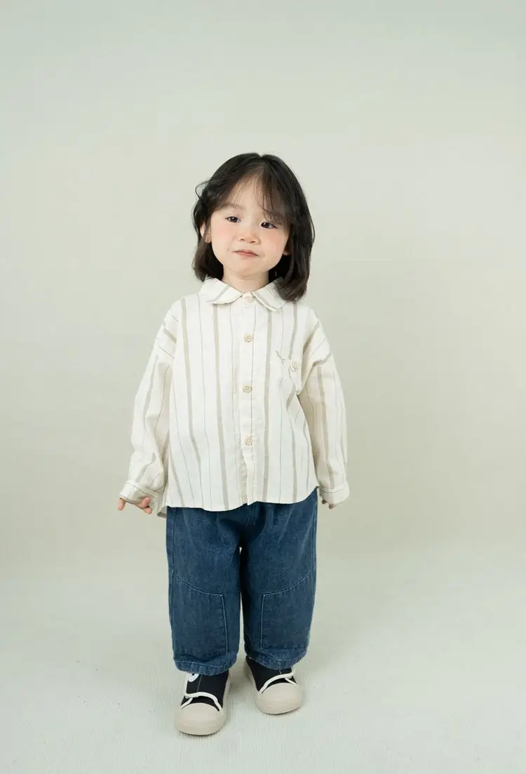 Japanese Style Striped Shirt for Boys Girls Spring New Korean Style Lapel Cardigan Set — feature 15