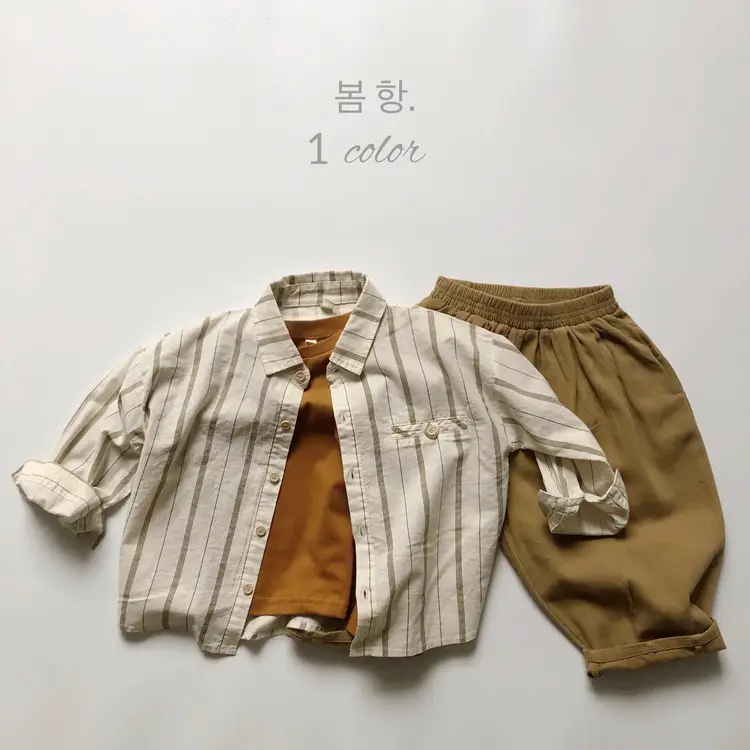 Japanese Style Striped Shirt for Boys Girls Spring New Korean Style Lapel Cardigan Set — feature 20