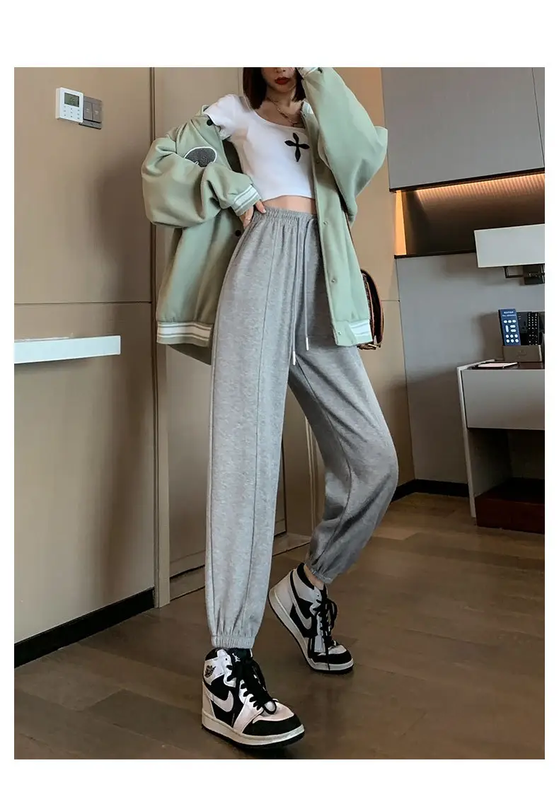 Women Gray Fleece Sweatpants Fall Winter Slimming Joggers — feature 16