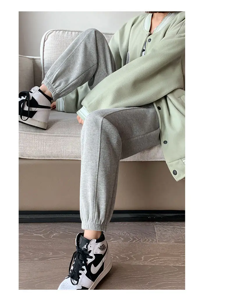 Women Gray Fleece Sweatpants Fall Winter Slimming Joggers — feature 17
