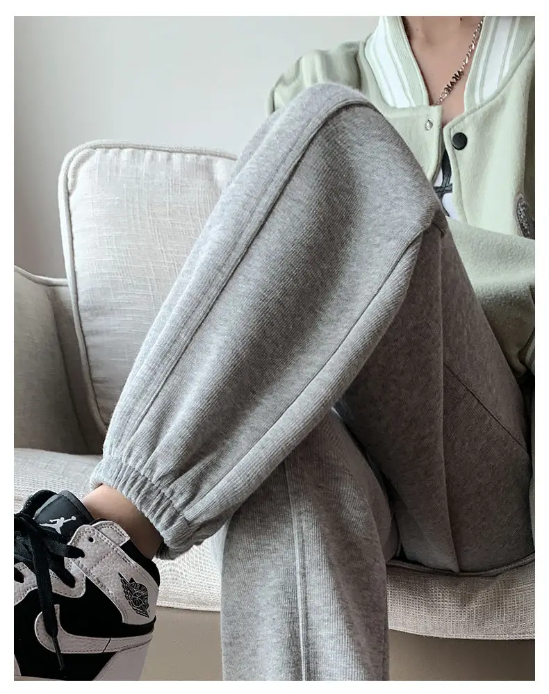 Women Gray Fleece Sweatpants Fall Winter Slimming Joggers — feature 18