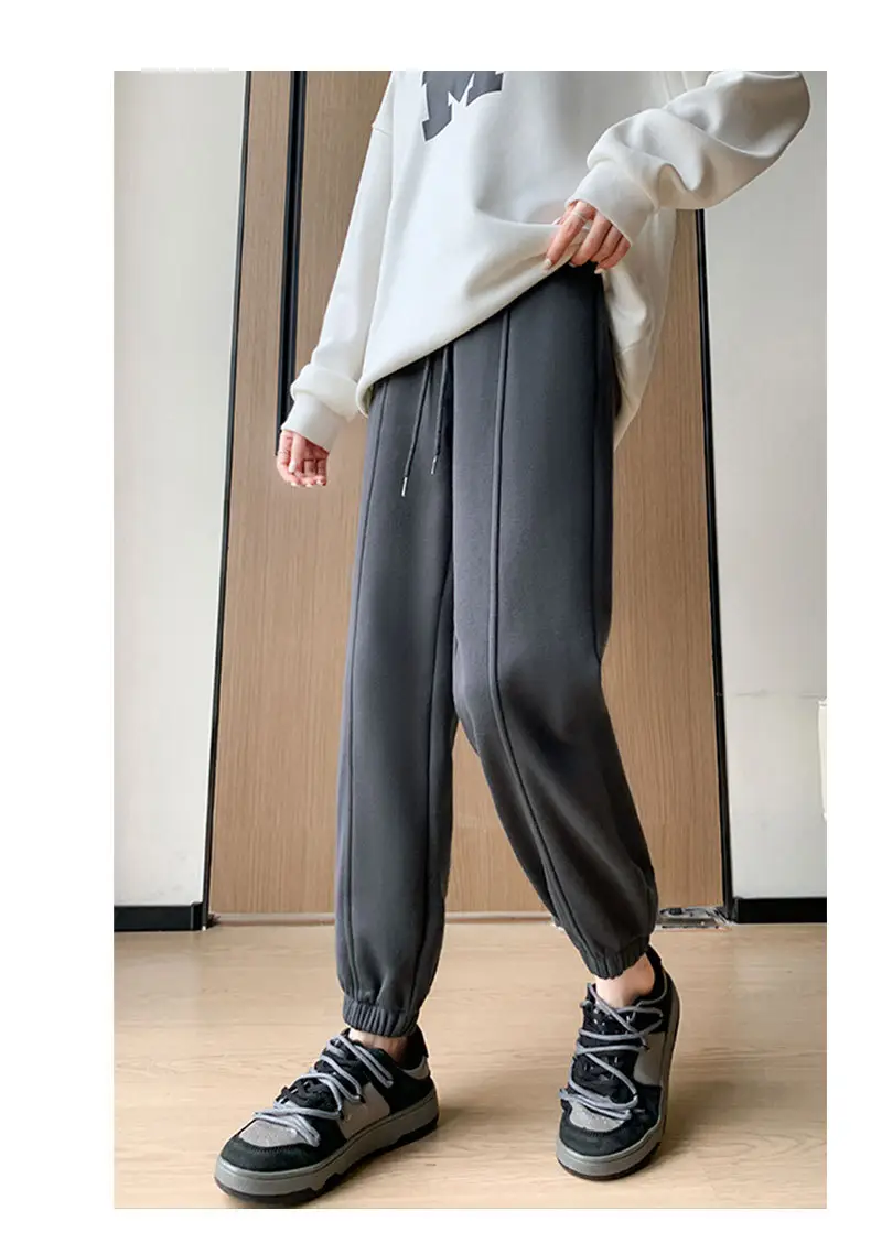Women Gray Fleece Sweatpants Fall Winter Slimming Joggers — feature 19