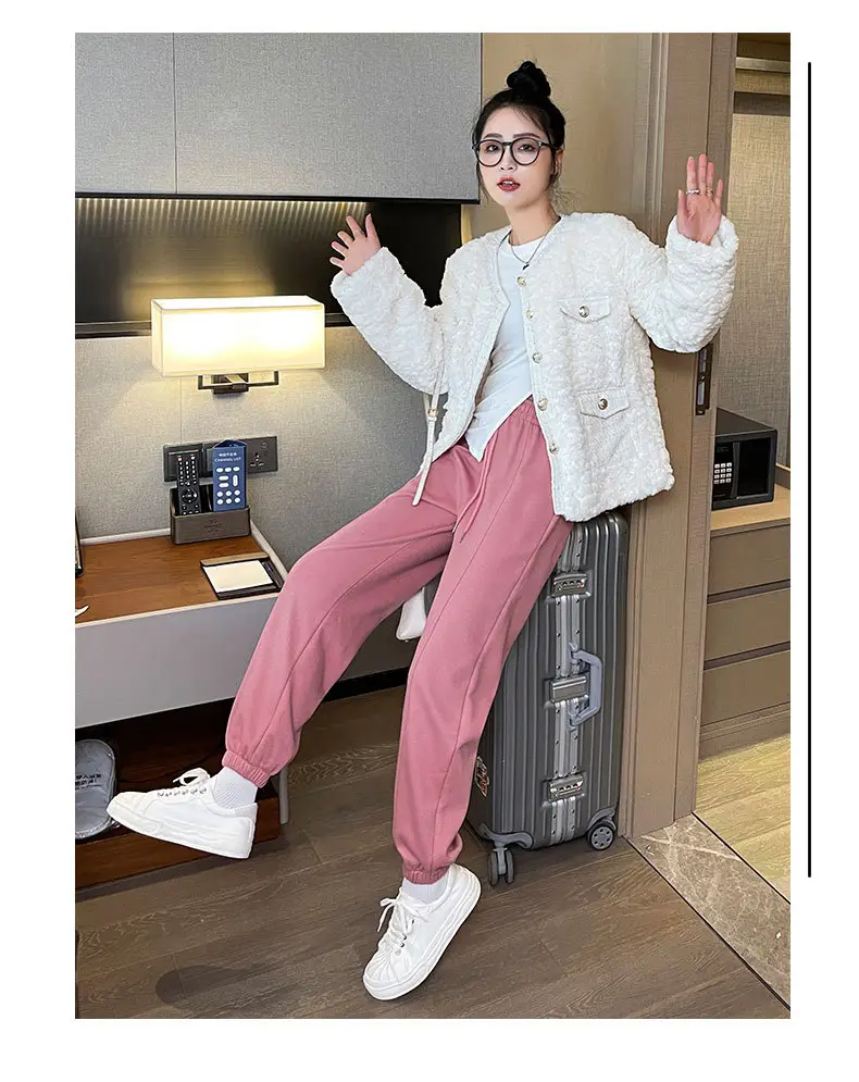 Women Gray Fleece Sweatpants Fall Winter Slimming Joggers — feature 29