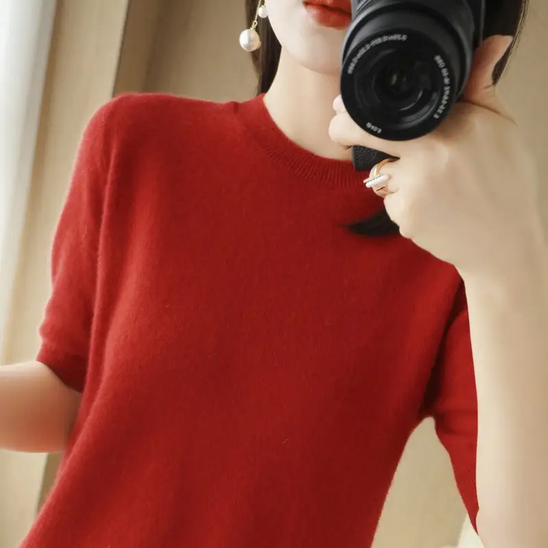 Women Pink Slim Fit T-Shirt Round Neck - Image 15