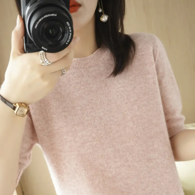 Women Pink Slim Fit T-Shirt Round Neck - Image 11
