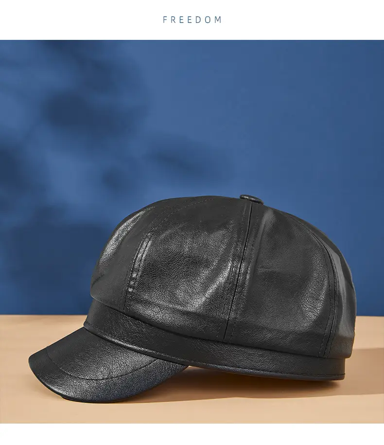 Black PU Leather Octagonal Cap for Men Women — feature 14