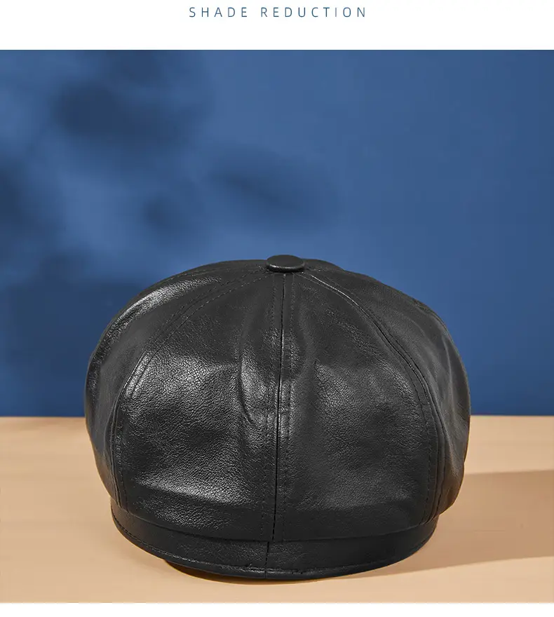 Black PU Leather Octagonal Cap for Men Women — feature 15