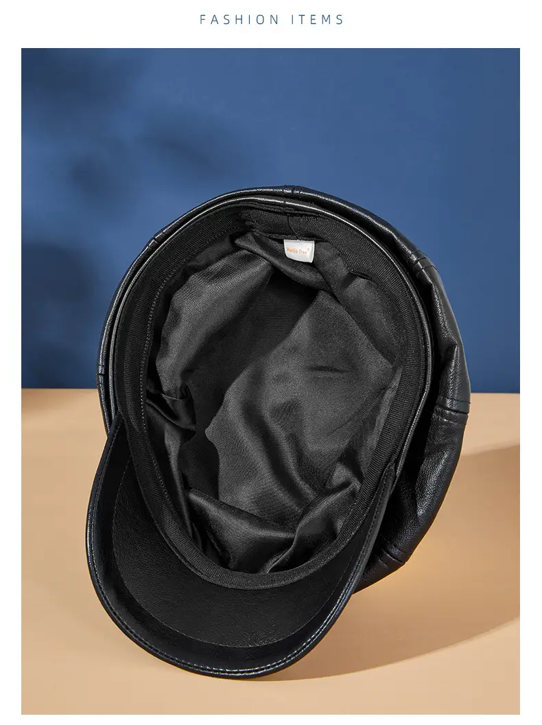 Black PU Leather Octagonal Cap for Men Women — feature 16