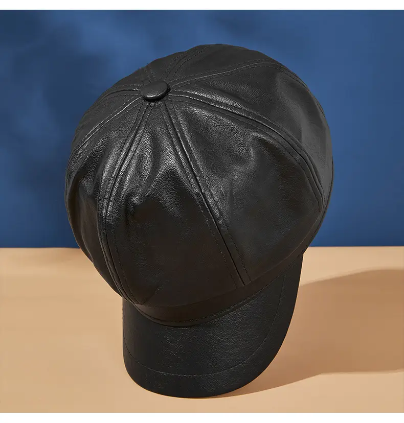 Black PU Leather Octagonal Cap for Men Women — feature 17